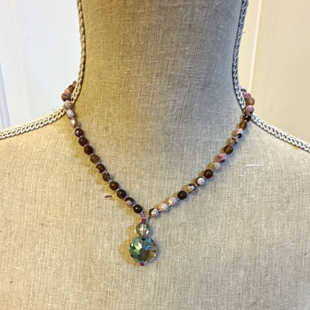 BEADED NECKLACE purple CRYSTAL ROUND CHARM PENDANT TOGGLE 18"